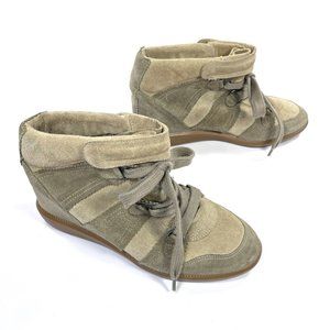 SOLD Isabel Marant Bobby Suede Wedge Heel Sneaker Size 39 Taupe Beige Olive